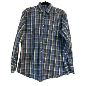 Wrangler Blue Plaid Western Pearl Snap Long Sleeve Shirt Size Small - Cowboy S